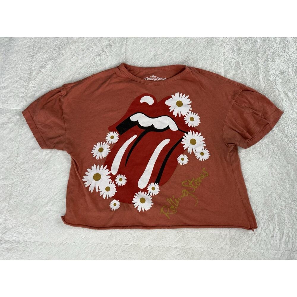 Women's The Rolling Stones Daisy Floral Short Sleeve Graphic Crop T-Shirt Small